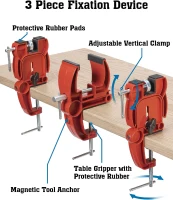 ANCHOM 3-Piece Ski & Snowboard Tuning Vise Set - Adjustable Aluminum Clamp with End Supports, Brake Retainers, Rubber Pads for Stable Waxing and Edge Work(m-2)
