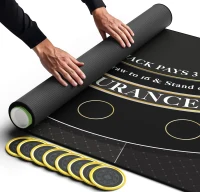 Newverest 70"" x 35"" Blackjack Table Top – Midnight Black Casino-Style Poker Mat with Zipper Storage Bag and 8 Coasters in Gift Box(m-1)