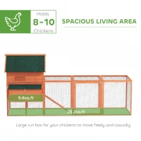 PawHut 137" Wooden Chicken Coop for 8-10 Chickens, Backyard, Orange(m-4)