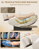 RelaxRelife Full-Body 4D Zero-Gravity Massage Chair with Body Scan, Intelligent Shiatsu Stretch, Heated Back & Legs, AI Voice Control, Bluetooth Speaker, Airbags and 135cm SL-Track — Beige(m-4)