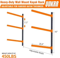 Adjustable Heavy-Duty Wall-Mount Kayak Rack — Indoor & Outdoor Storage Solution for Garages, Sheds and Docks (Space-Saver)(m-2)