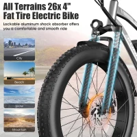 Funhang Electric Bike for Adults - Peak 1000W Ebike, 26"" Fat Tire Mountain Bike, 25 MPH, 60 Mile Range, 48V 13Ah Battery, Rear Rack, Front Suspension, 7-Speed, UL 2849 Certified(m-4)