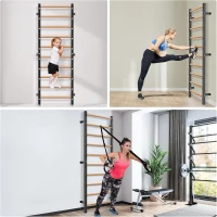 Kipika 2""x2"" Wall-Mounted Swedish Ladder with 1"" Hole — Pull-Up Bar & Suspension Trainer with Solid Wood Handles for Home, Wall Gyms, Schools(m-2)