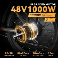 1000W Foldable Electric Bike with 48V 20Ah Removable Battery, 30+ MPH, 80-Mile Range, 20"" Fat Tires — Adult E-Bike for Commute, Beach & Snow(m-2)