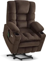 MCombo Large Triple-Motor Power Lift Recliner for Tall Seniors with Massage & Dual-Zone Heating, Adjustable Headrest — Fabric 7634 (Coffee, Large)(m-1)
