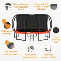 JUMPZYLLA Outdoor Trampoline 8FT/10FT/12FT/14FT/15FT/16FT with Safety Enclosure & Ladder, ASTM F381-16 Certified Recreational Trampoline for Kids and Adults, Anti-Rust Powder-Coated Frame(m-3)