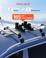 VEVOR Ski & Snowboard Roof Rack, Holds Up to 4 Pairs of Skis or 2 Snowboards, 2-Pack Aluminum Universal Top Mount with Lock & Rubber Padding, Also Fits Fishing Rods, Compatible with Most Crossbars(m-2)