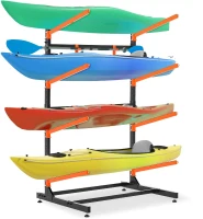 Freestanding Heavy-Duty 4-Tier Kayak Storage Rack — Adjustable Garage Stand for Kayaks, Canoes, SUPs & Surfboards (71""H x 46""W x 36""D)(m-1)