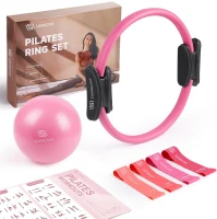 LIONSCOOL 14-inch Anti-Deformation Pilates Ring Set with Padded Handles, Mini Ball, Resistance Bands, Guide & Bag(m-1)