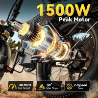 KEBIKO 1000W Folding Electric Bike (Peak 1500W), 48V 20Ah Removable Battery, 20"" Fat Tire Ebike — 30+ MPH, Up to 80 Mile Range(m-2)