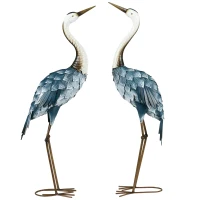 Outsunny Set of 2 Garden Sculptures Crane Statues Lawn Patio Backyard Ornaments, 28.5"-29.1", Blue(m-11)