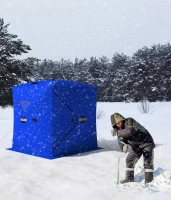 Pop-Up Portable Ice Fishing Shelter — Roomy 3–4 Person Winter Tent, Durable Weather-Resistant, Lightweight Easy Setup (Red/Blue)(m-6)