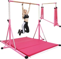 Foldable Adjustable Gymnastics Bar 5FT/6FT for Kids & Teens, Height Range 35.4–59 in (or 45–71 in), 500 lbs Capacity — Home Training Equipment(m-1)