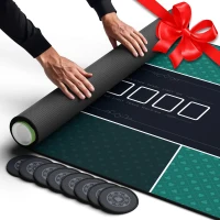 Newverest 70"" x 35"" Poker Table Top — Texas Hold'em Mat for Up to 10 Players with Zipper Storage Bag, 8 Coasters & Gift Box(m-1)