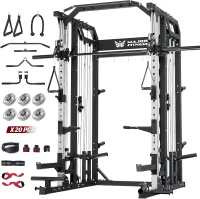 Major Fitness Drone2 Advanced Training Smith Machine — All-in-One Home Gym Squat Rack with Aluminum Pulley Set, Barbell, Dual Lat Pulldown & Cable Crossover for Full-Body Workouts(m-1)