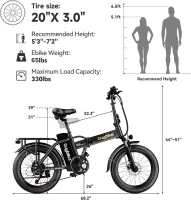 KEBIKO Folding Electric Bike 1000W Peak – 48V 20Ah Removable Battery, 30+ MPH, Up to 80-Mile Range, 20"" Fat Tire Foldable Ebike for Adults (Commute, Beach, Snow)(m-8)