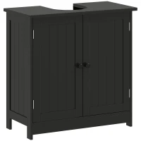 HOMCOM Bathroom Vanity, 24" Pedestal Sink Bathroom Vanity Furniture with 2 Doors and Shelf, Black(m-2)