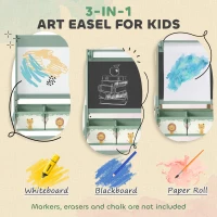 Qaba Art Easel for Kids, Double-Sided Whiteboard & Chalkboard with Paper Roll, Storage Baskets for Toddlers Ages 3-8, Green(m-4)