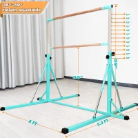 Adjustable Foldable Gymnastics Bar 5FT/6FT with Mat, Horizontal Kids Training Bar, Heights 35.4""–59"" / 45""–71"", 500 lb Capacity(m-2)