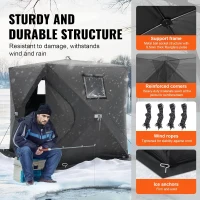 VEVOR Pop-Up Ice Fishing Shelter — Hub-Style Portable Tent, Insulated or Non-Insulated Options, Waterproof 300D Oxford Fabric, Includes Anchors, Ropes & Carry Bag (60 x 60 x 65 in)(m-3)