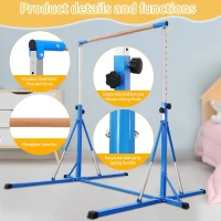 Collapsible Kids Gymnastics Bar 5FT - Adjustable 35.4""–59"", Ages 5-20, 500 lb Capacity with Safety Mat, Home Use(m-3)