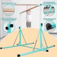 Adjustable Foldable Gymnastics Bar 5FT/6FT with Mat, Horizontal Kids Training Bar, Heights 35.4""–59"" / 45""–71"", 500 lb Capacity(m-6)