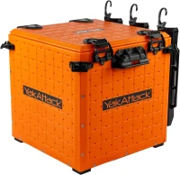 YakAttack BlackPak Pro 13"" x 13"" Orange Fishing Crate with 3 TetherTube Rod Holders – Compact Kayak Tackle Organizer | Made in USA(m-1)