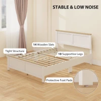 HOMCOM Full Bed Frame with Headboard, Modern Platform Bed Frame with Wooden Slats, No Box Spring Needed, Easy Assembly, White(m-5)