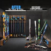 Blue Ski & Snowboard Wall Rack – 6-Pack Space-Saving Garage Mount, Damage-Free Holders for Any Ski or Board(m-3)