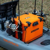 YakAttack BlackPak Pro 13in x 16in Kayak Fishing Crate – Orange, 4 TetherTube Rod Holders | Lightweight Durable Customizable (Made in USA)(m-7)