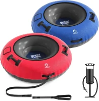 QPAU 48"" Heavy-Duty Snow Tube with Premium Canvas Cover — 2-Pack Inflatable Sled for Kids & Adults, Thickened Bottom, Detachable Tow Leash(m-1)