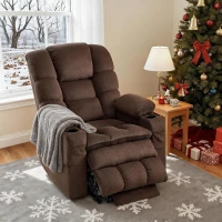 MCombo Large Triple-Motor Power Lift Recliner for Tall Seniors with Massage & Dual-Zone Heating, Adjustable Headrest — Fabric 7634 (Coffee, Large)(m-4)