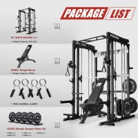 RitFit M1 / M1 Pro Smith Machine with Cable Crossover – Multi-Function Power Cage Package with Adjustable Bench & 260LB Bumper Plate Set(m-3)