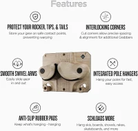 Gravity Grabber Indoor Ski & Snowboard Wall Rack - Secure Gravity-Lock Storage with Anti-Slip Pads, Integrated Pole Hanger, Interlocking Design (2-Pack)(m-4)