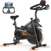 CURSOR FITNESS Indoor Exercise Bike — Silent Belt Drive Stationary Cycle with Comfortable Ventilated Seat, Tablet & Bottle Holders, 300 lb Capacity(m-1)