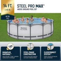 Bestway Steel Pro MAX 2-Pack Above-Ground Round Pool Set — 14 ft x 48 in Metal Frame with 1,000 Filter Pump, Ladder & Cover(m-2)