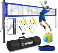 Patiassy Portable Heavy-Duty Outdoor Volleyball Net Set for Backyard and Beach – Adjustable Aluminum Poles with Winch, Steel Stakes, Anti-Sag Design, Pump & 1680D Carry Bag(m-1)