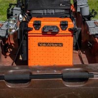 YakAttack BlackPak Pro 13"" x 13"" Orange Fishing Crate with 3 TetherTube Rod Holders – Compact Kayak Tackle Organizer | Made in USA(m-9)