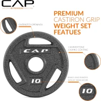 CAP Barbell 2-Inch Olympic Cast Iron Plate Weight Set | 75–285 lb Options, Durable Finished Weights(m-4)
