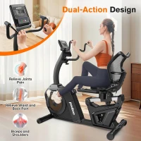 pooboo Recumbent Magnetic Exercise Bike with Hand-Crank Arm Trainer, Ergonomic Mesh Backrest, Smart App & Pulse Monitor, 400 lb Capacity(m-2)