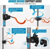 Suchtale 2-Bike Gravity Rack | Floor-to-Wall Bicycle Organizer for Garage & Indoor Storage — Adjustable Arms, Wall-Lean or Fixed Mount, Fits Road, MTB & E-bikes(m-4)