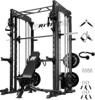 RitFit M1 Smith Machine with Cable Crossover System – Multi-Function Power Cage Package with Adjustable Bench & 260 lb Olympic Bumper Set(m-1)