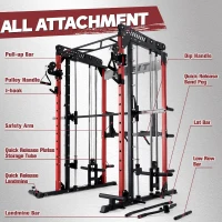 RitFit M1 Smith Machine with Cable Crossover — Multi-Function Power Cage Package with Adjustable Bench & 260 lb Bumper Plate Set(m-8)