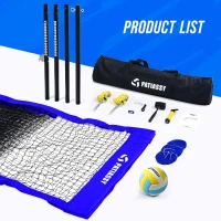 Patiassy Portable Heavy-Duty Outdoor Volleyball Net Set for Backyard and Beach – Adjustable Aluminum Poles with Winch, Steel Stakes, Anti-Sag Design, Pump & 1680D Carry Bag(m-8)