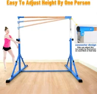 MARFULA 4ft/5ft Foldable Gymnastics Kip Bar Set with Mats – Adjustable Height 36–60 inch, 4 ft Width, Professional Training Equipment for Kids and Clubs(m-5)