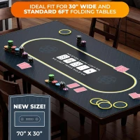 Newverest 70"" x 30"" Poker Table Top – Black Texas Hold'em Mat for 6ft & 8ft Folding Tables (30"" Width), Portable with Zipper Storage Bag in Gift Box(m-2)