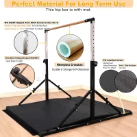 MARFULA Foldable Gymnastics Kip Bar – 4 ft Width (5 ft Base) Adjustable 36""–60"" Height, 400 lb Capacity with Fiberglass Crossbar, Foldable Design & Mats for Kids, Home and Club(m-3)
