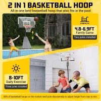 Aimking 44"" Shatterproof Backboard Basketball System, 4.8–10 ft Height-Adjustable Hoop for Youth, Teens & Adults (Indoor/Outdoor/Pool)(m-2)