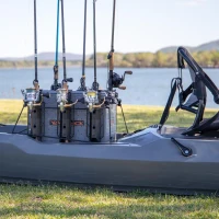 YakAttack BlackPak Pro 16"" x 16"" Battleship Grey Fishing Crate with 6 Rod Holders – Customizable Kayak Tackle Organizer | Made in USA(m-9)