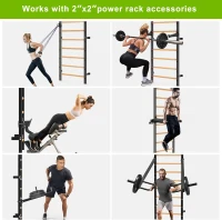 Kipika 2 x 2-inch Swedish Wall Ladder – Wall-Mounted Pull-Up Bar & Suspension Trainer with 1-inch Holes, Solid Wood Grips, Power Rack Compatible Gymnastic Stall Bar for Home, School and Wall Gyms(m-3)